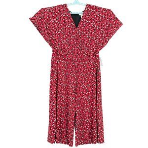London Times Woman's Wide Leg Stretch Abstract Red/Black Jumpsuit Size 16W NWT